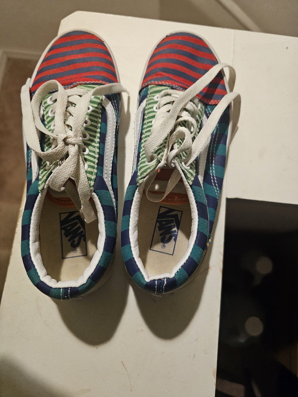 Vans Kids Red, Green and Teal Striped Canvas Sneakers